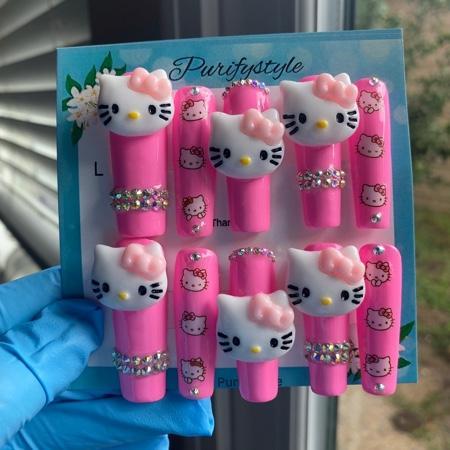 10 Piece Hello Kitty Full Body Kawaii Nail Charms  - Depop