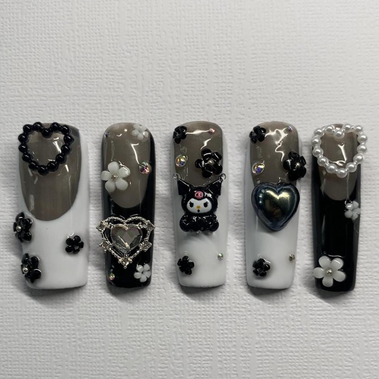 Glossy Black Louis Vuitton Inspired Press on Nails - - Depop
