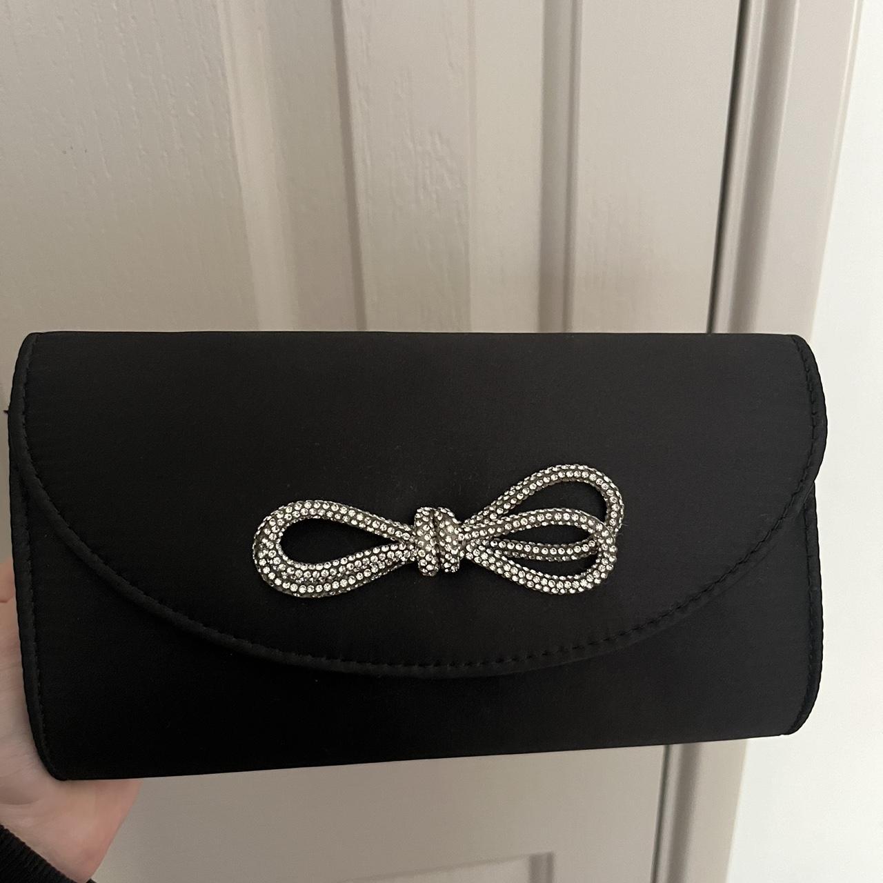 Black Bow Clutch with chain - Depop