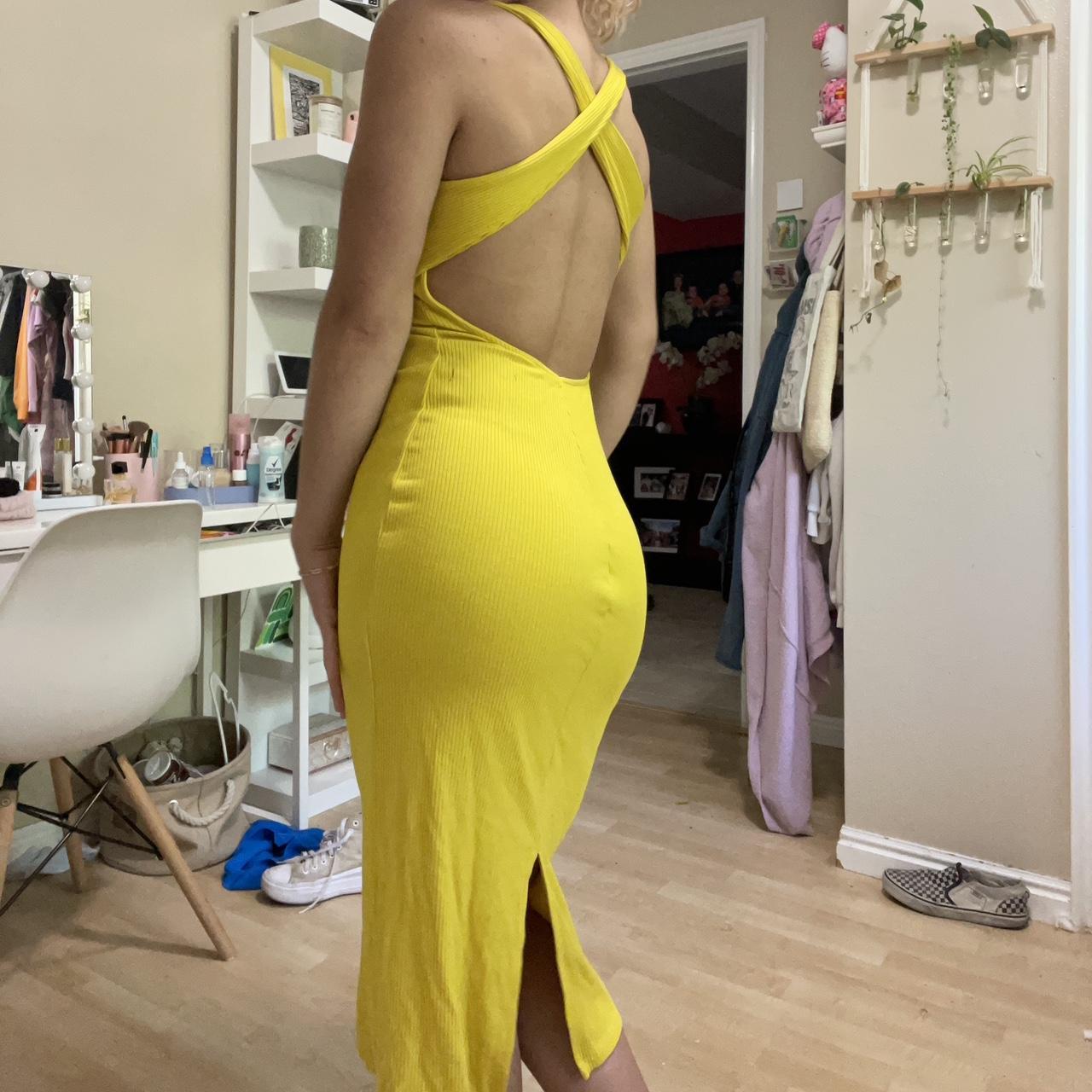 Yellow One Shoulder Draped Midi Dress