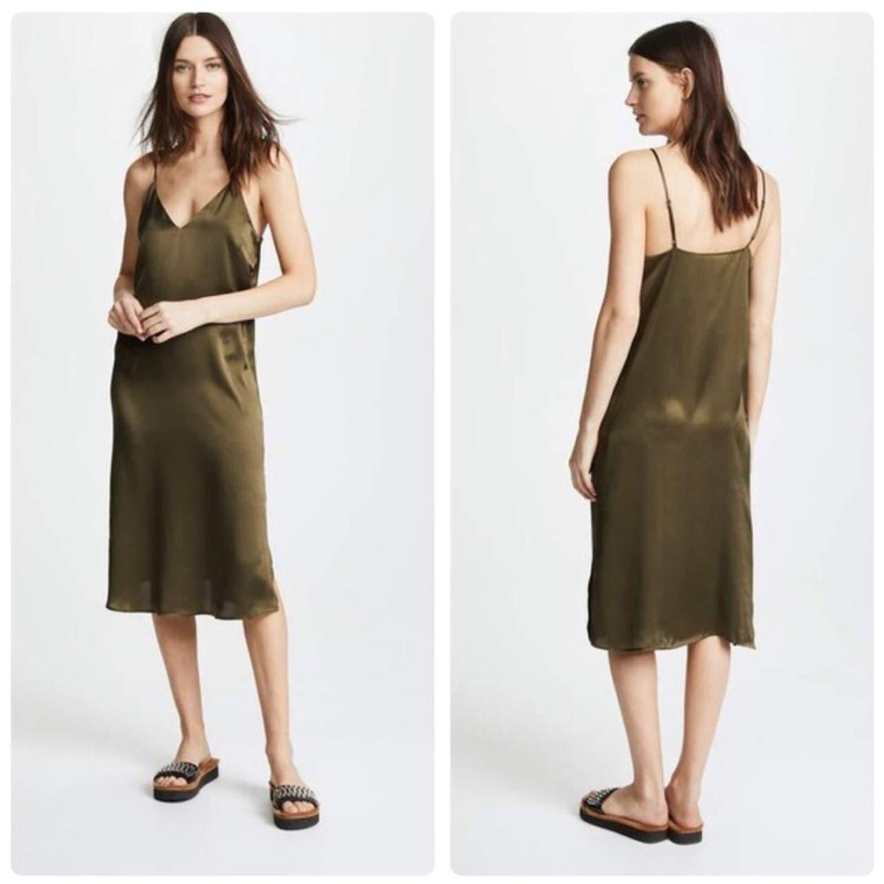 Anine Bing Gemma Slip Dress Green Silk V Neck Depop