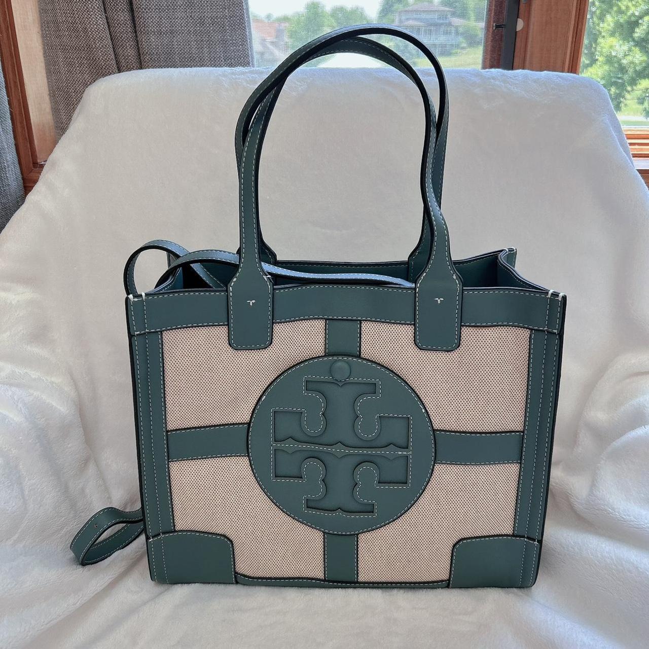 Tory Burch Canvas Tote Bag Color: Blue and Cream... - Depop