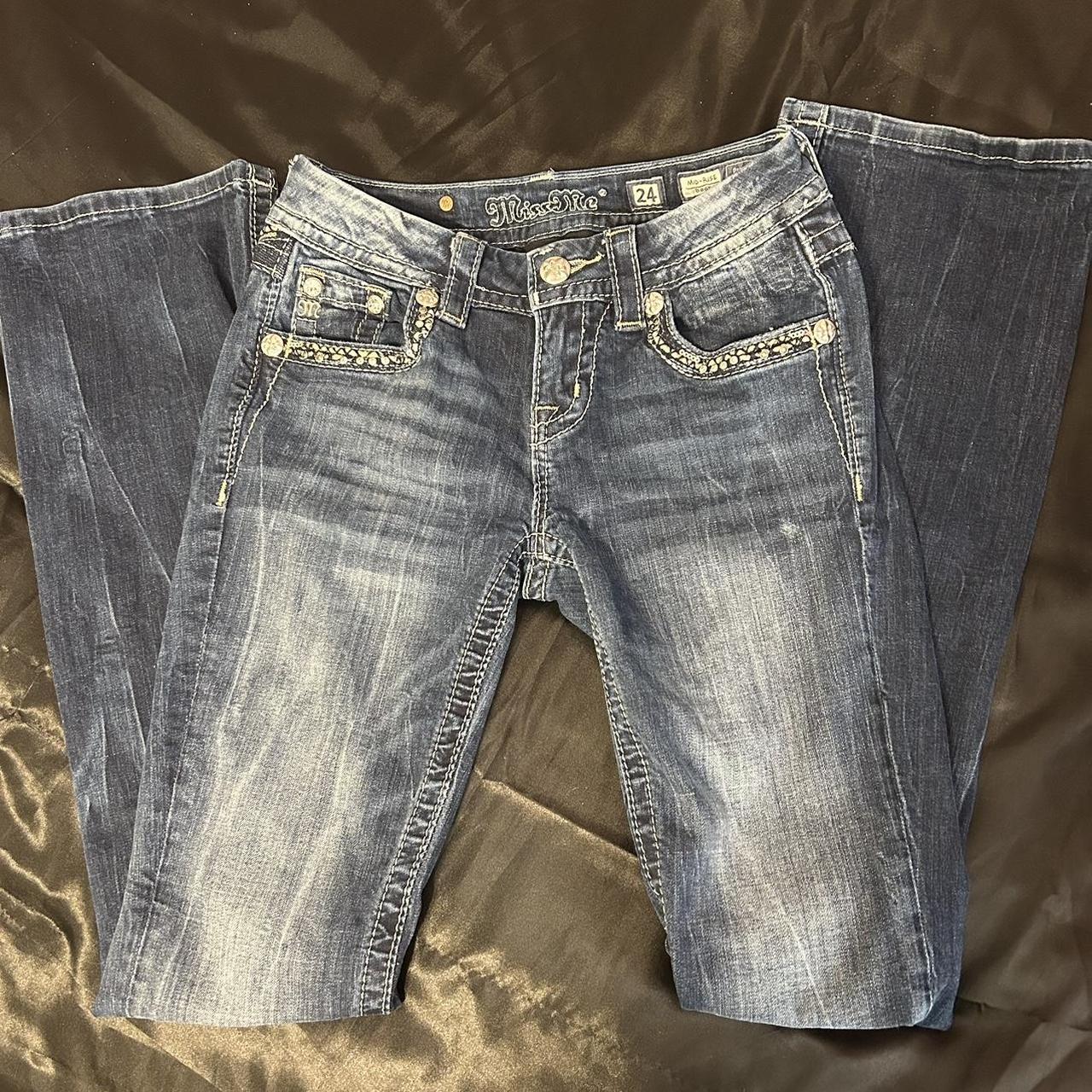 flared/bootcut vintage miss me jeans with blinged... - Depop