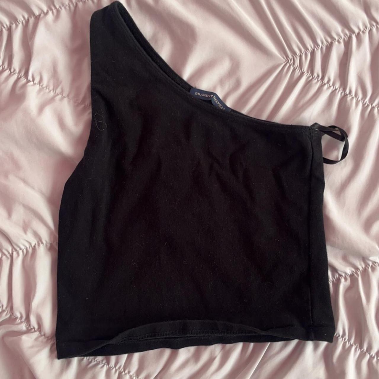 Brandy Melville black one shoulder cropped tank top.... - Depop