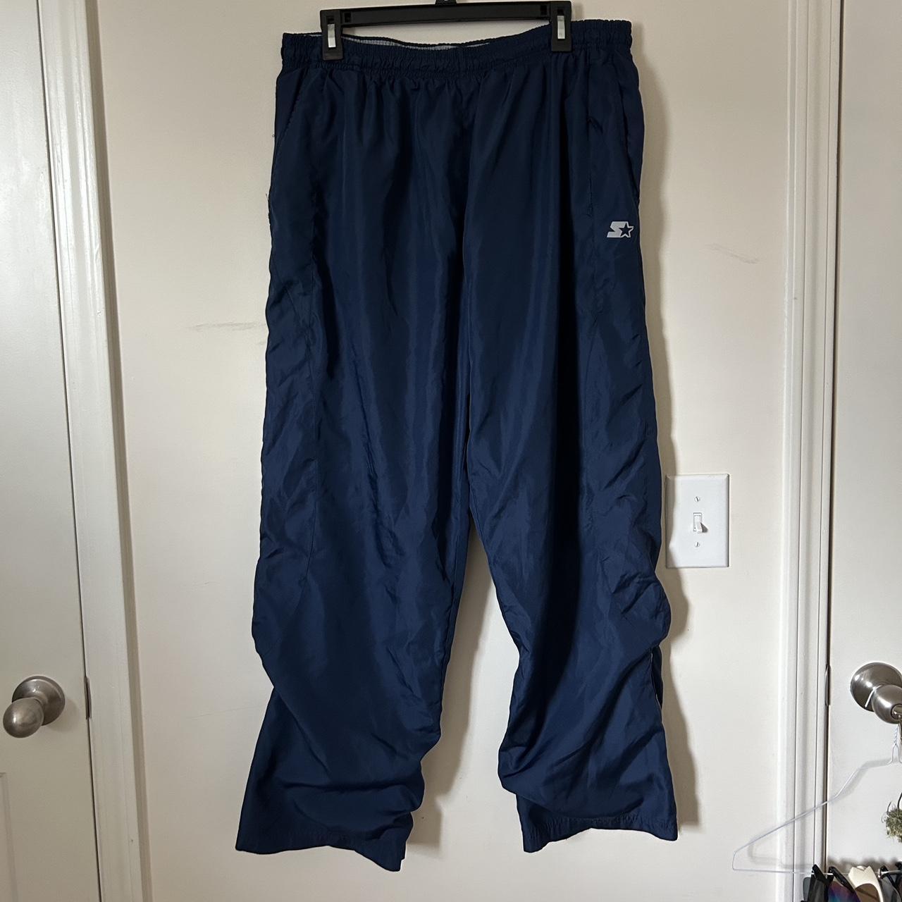 Vintage 2000s baggy blue nylon starter sweatpants... - Depop