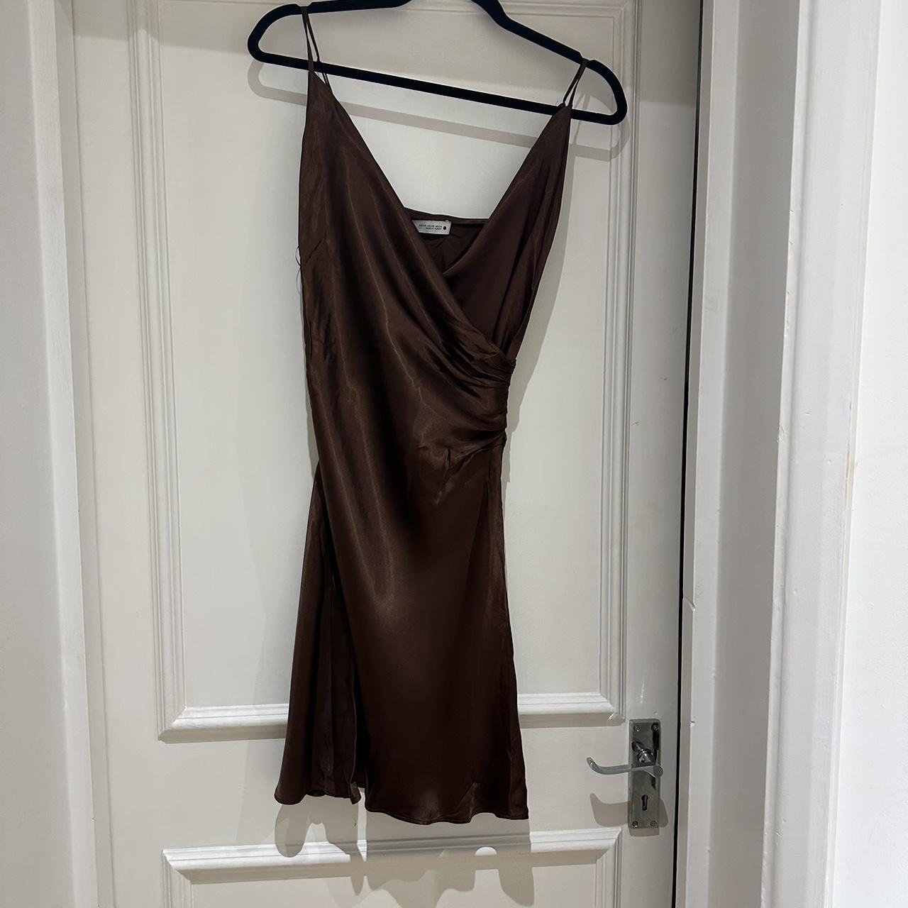 Stunning silk Zara dress in chocolate brown size XS.... - Depop