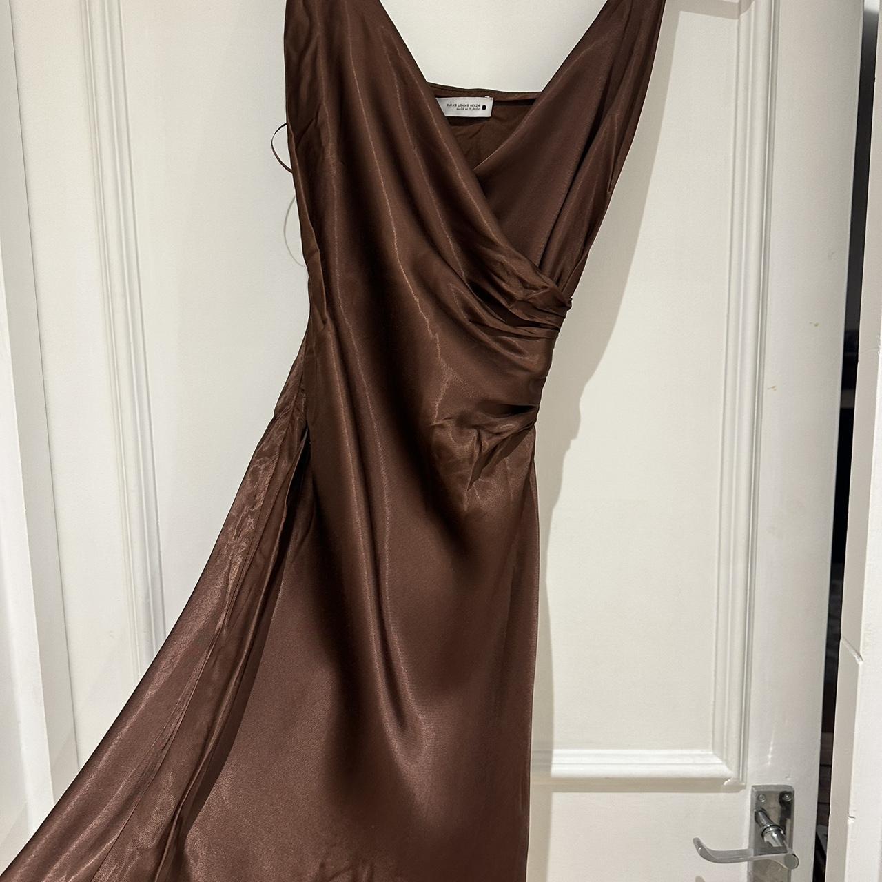 Stunning silk Zara dress in chocolate brown size XS.... Depop