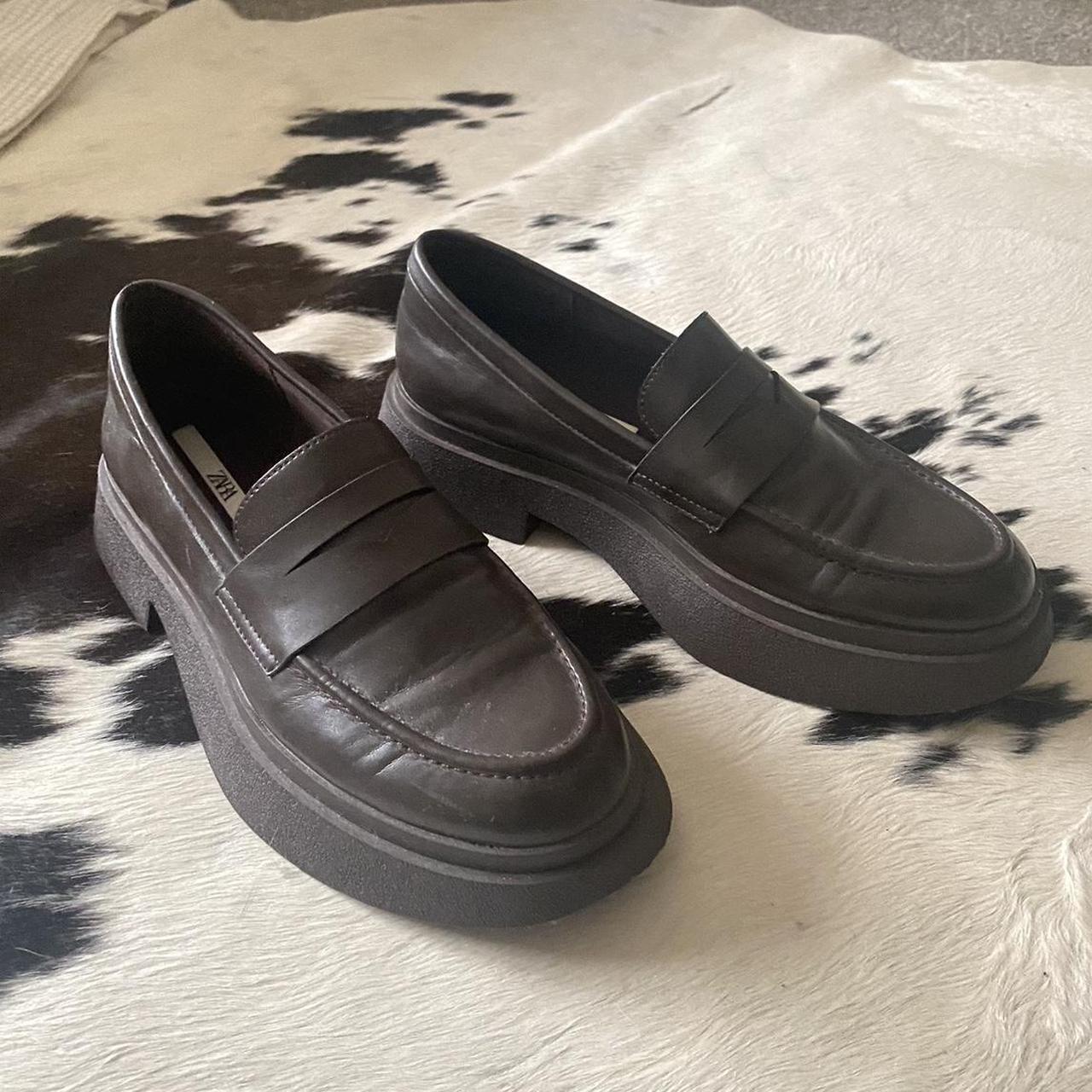 chocolate brown zara loafers / size EU 39 selling... - Depop