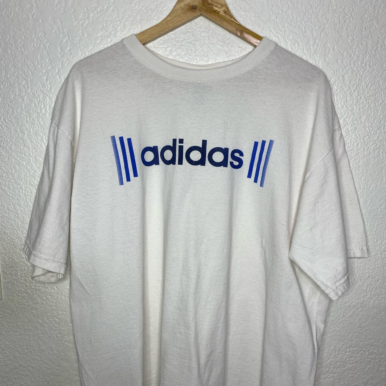 Adidas Men's White and Blue T-shirt | Depop