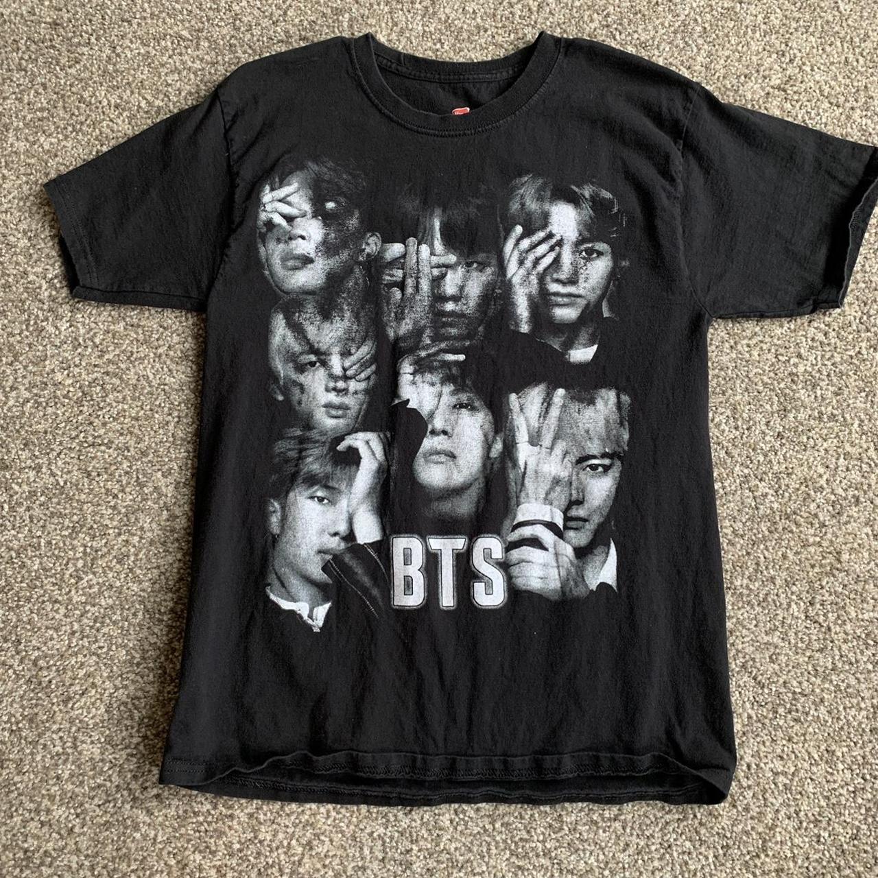 BTS kpop black and white t shirt with all member... - Depop