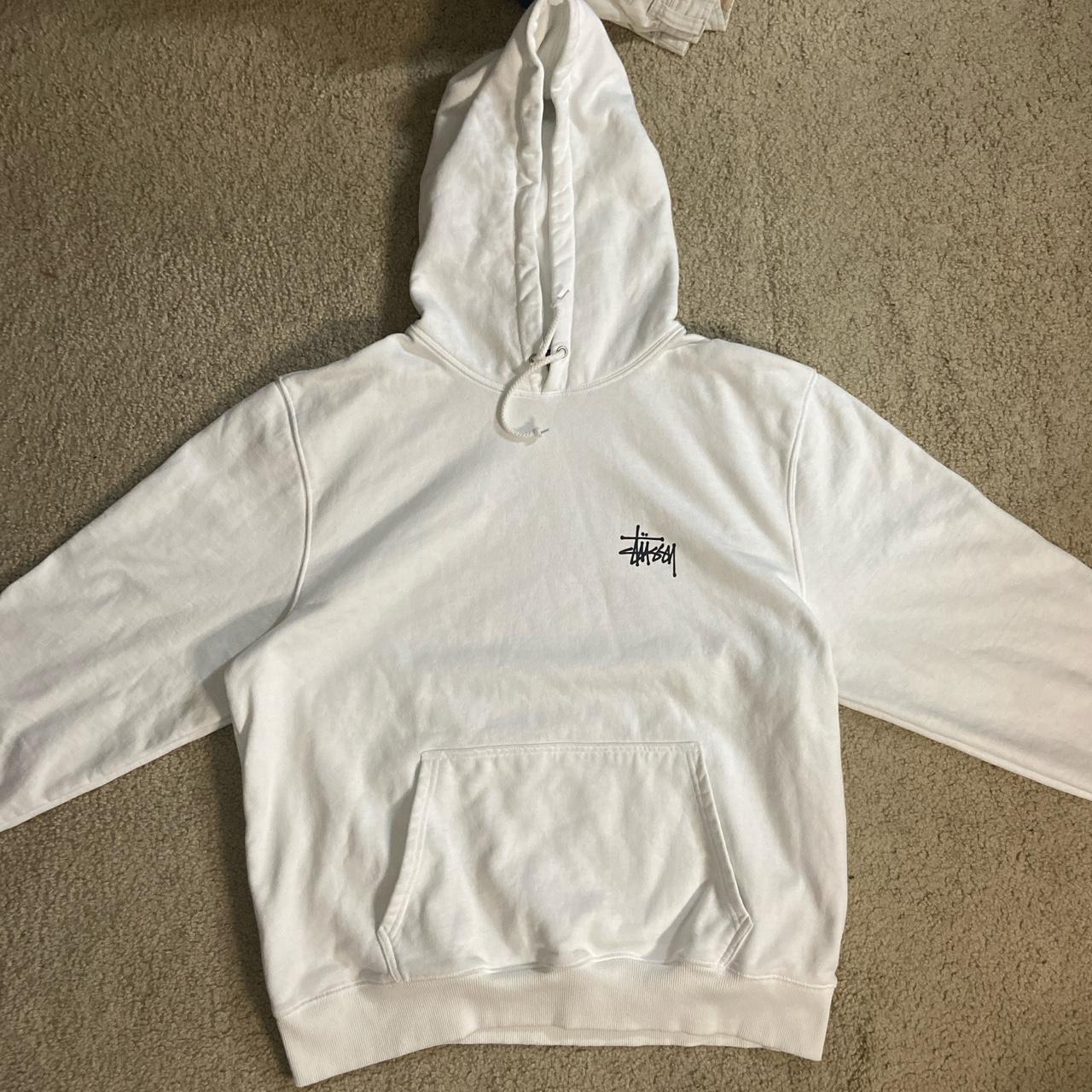 Stüssy Men's White and Black Hoodie | Depop