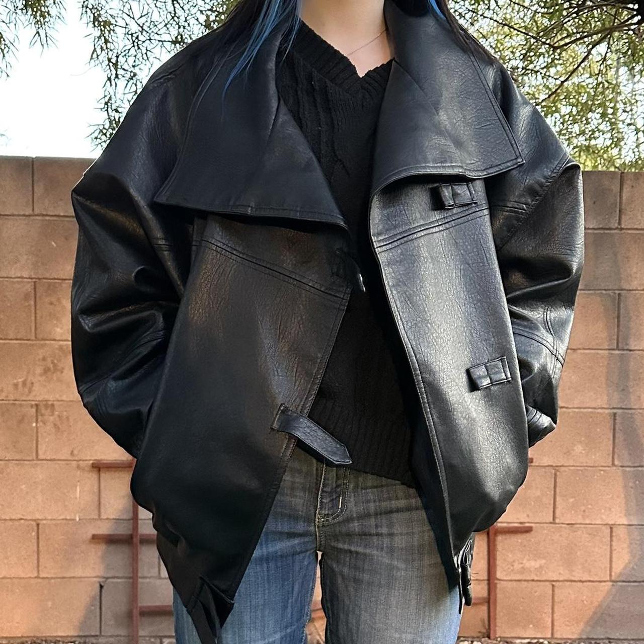 Nastygal oversized faux leather jacket! size four.... - Depop