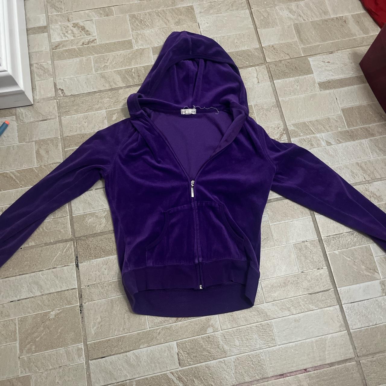 purple y2k velour tracksuit sweater/hoodie! tag says... - Depop