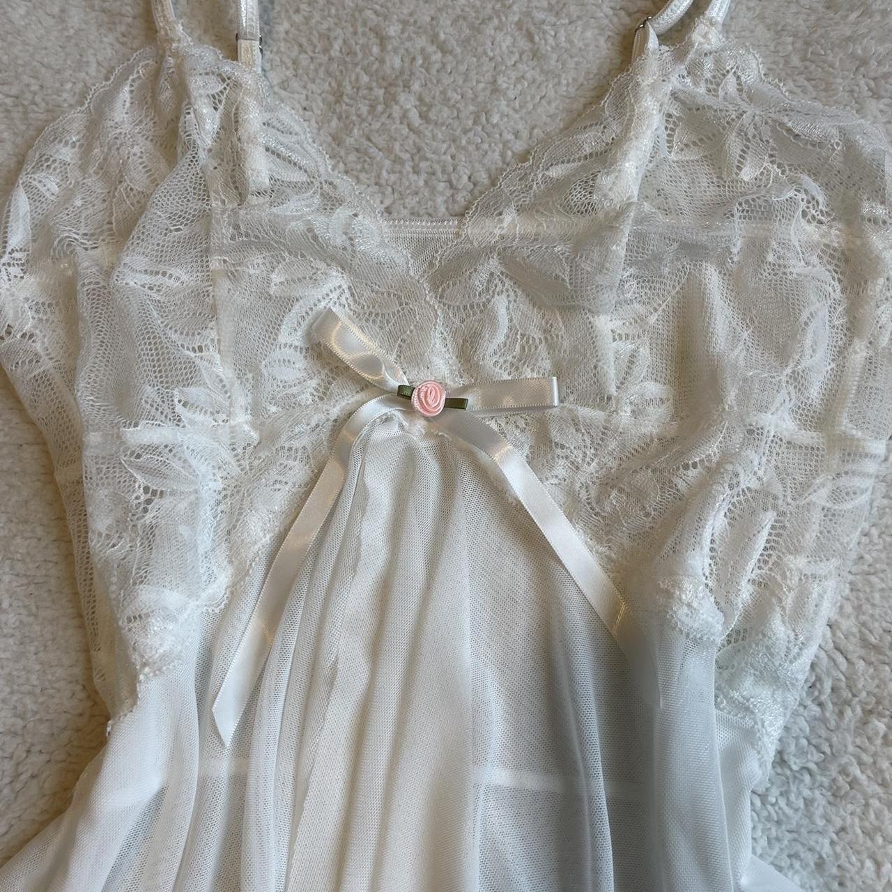 fairycore white rosebud sheer lace slip dress... - Depop