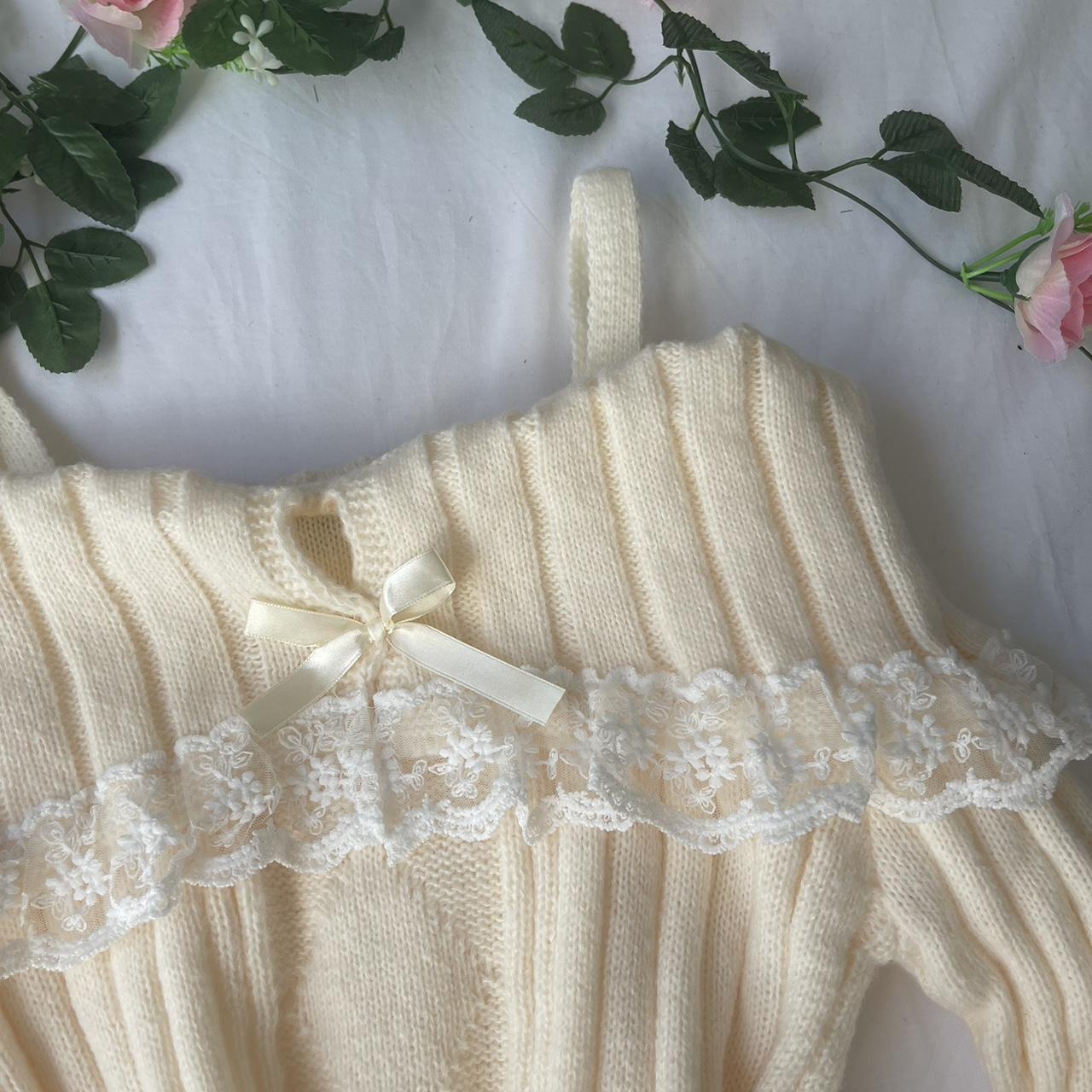 cream & white lace off the shoulder babydoll sweater... - Depop