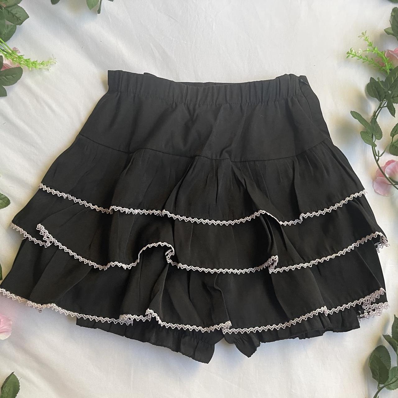 black & baby pink lace up layered mini skirt... - Depop