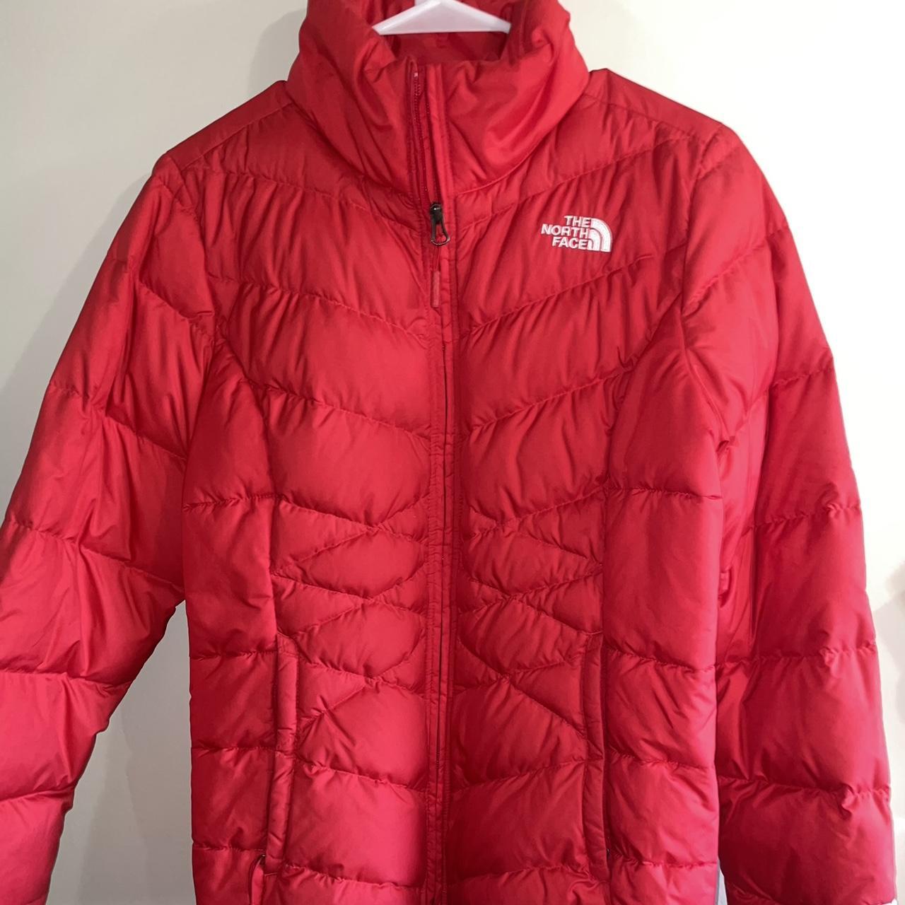 •The North Face puffer jacket! •Coral color,... - Depop