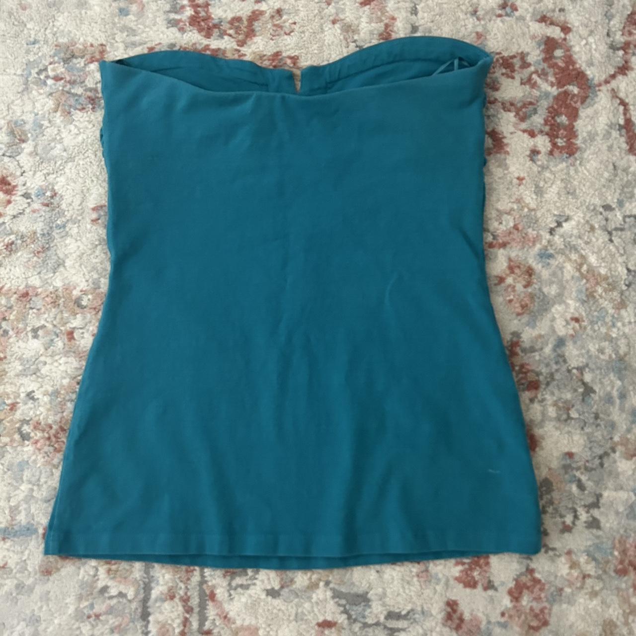 Turquoise, topless shirt with rhinestones - Depop