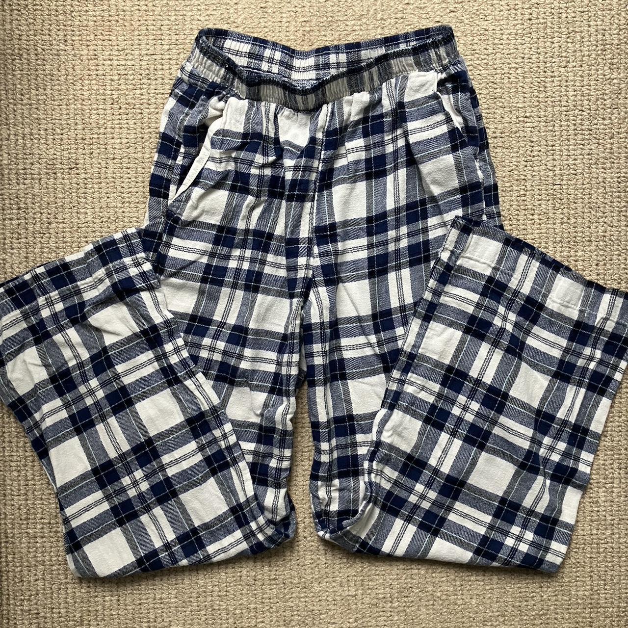 Blue and white plaid pj bottoms Really cute Wide... - Depop