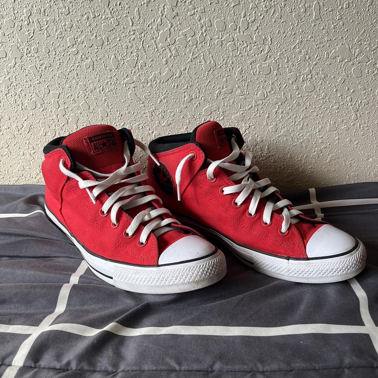 Red converse best sale high tops mens