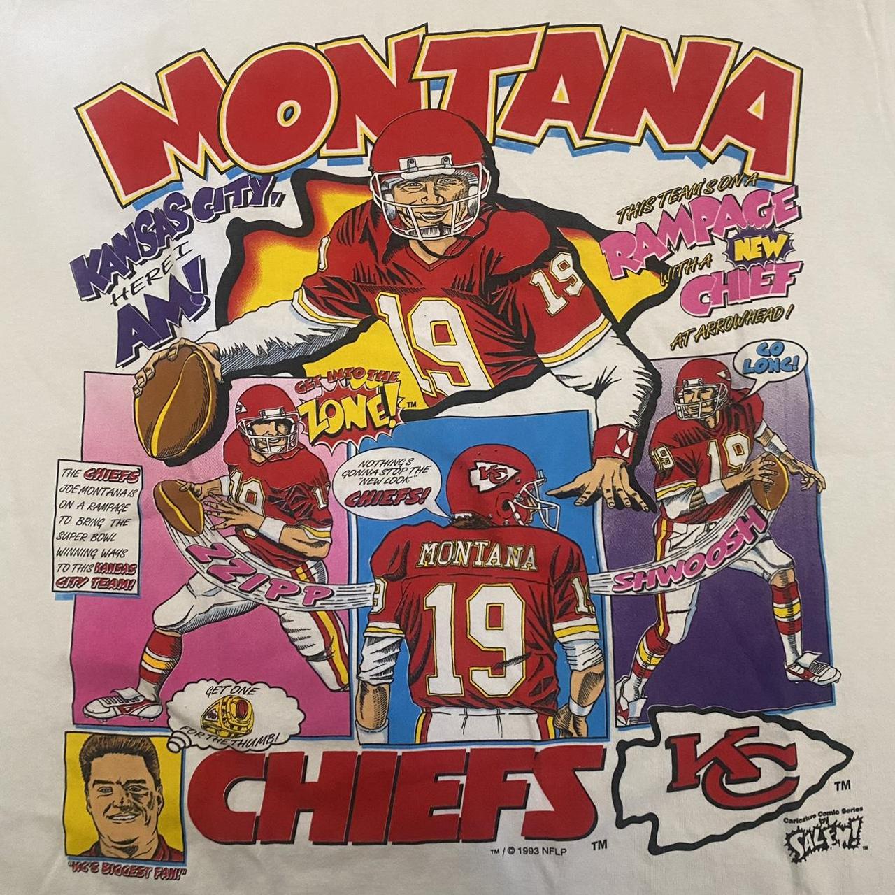 VINTAGE KANSAS CITY CHIEFS JOE MONTANA SALEM SPORTSWEAR CARICATURE T-SHIRT  LRG