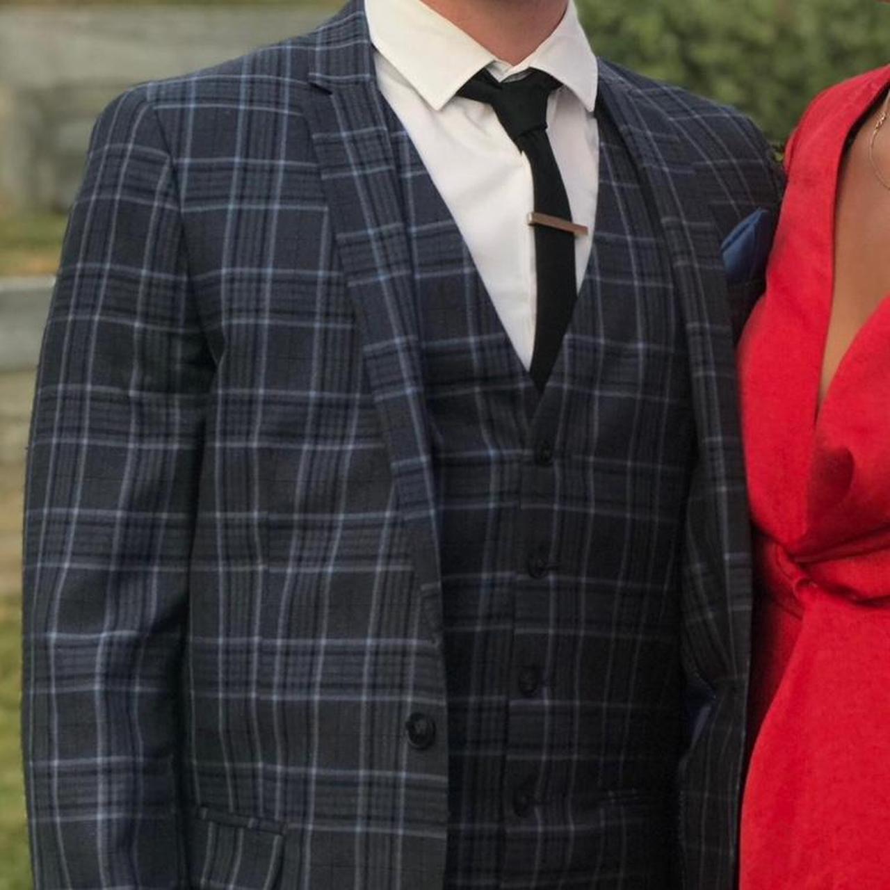 River Island Men's Blue and Navy Suit Depop