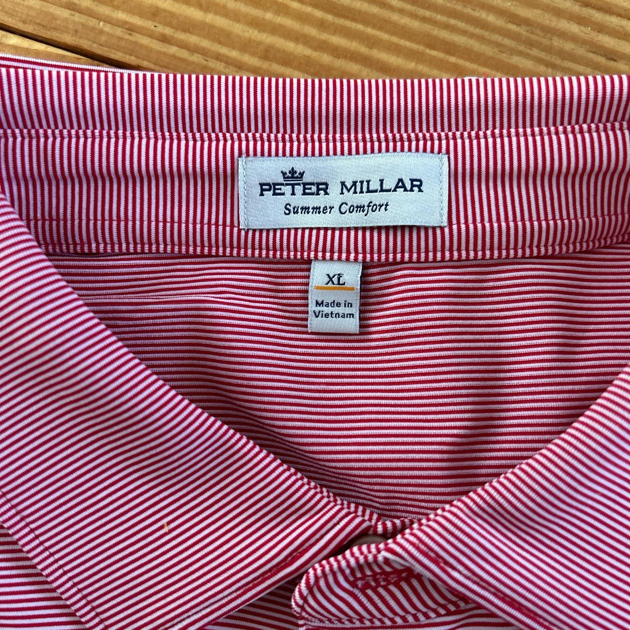 Peter Millar Men's Red and White Polo-shirts | Depop