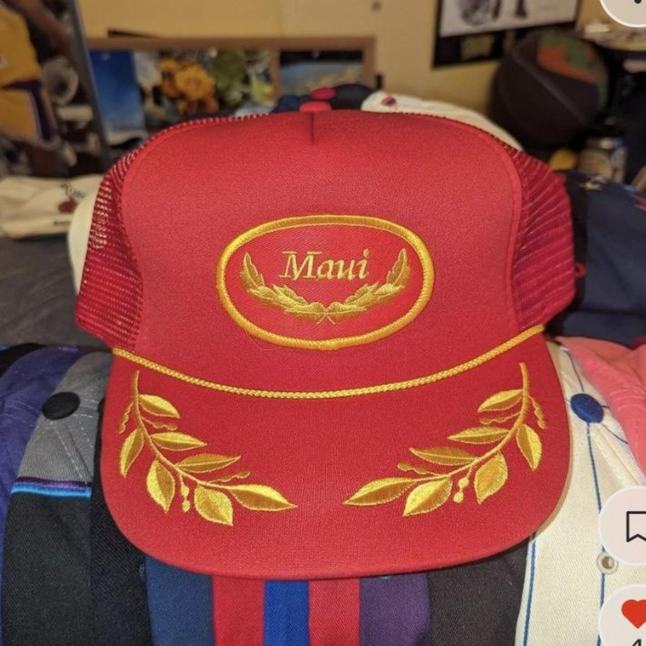 REPOP red and yellow/gold Maui trucker hat