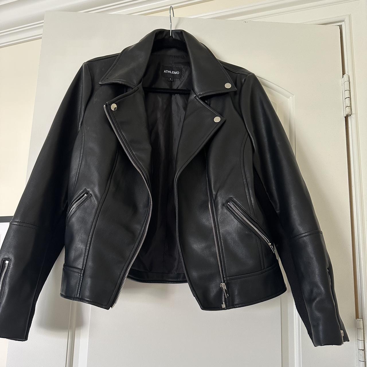 Black oversized leather jacket - brand unknown Size... - Depop
