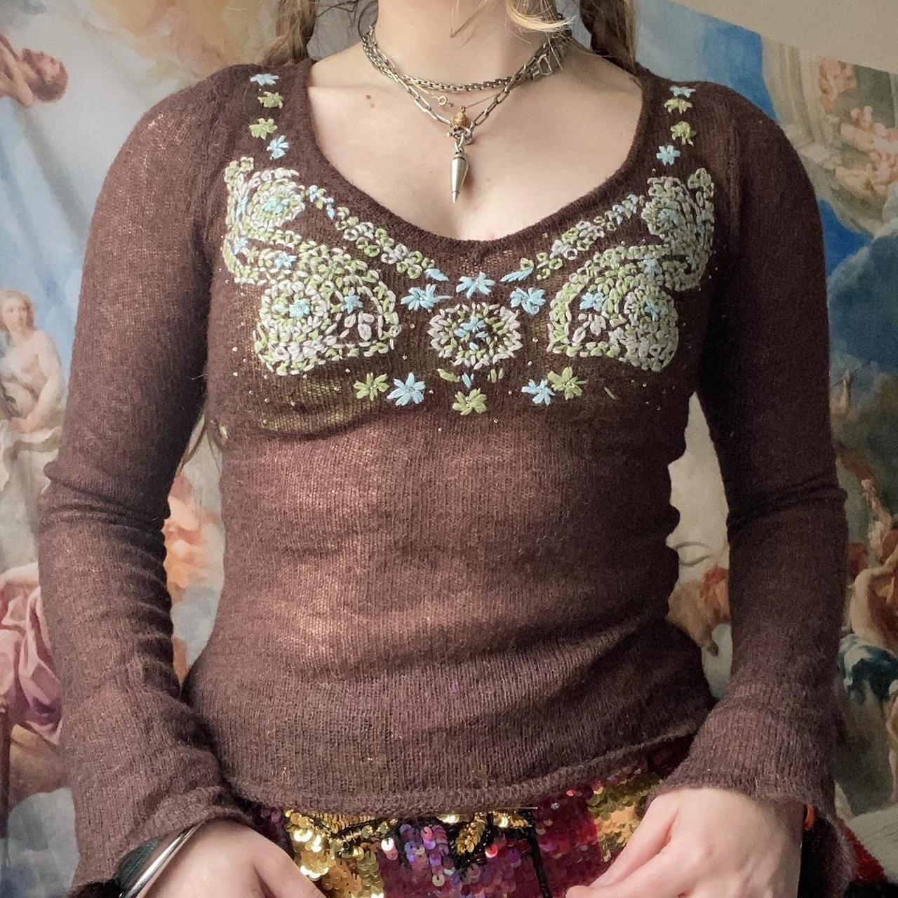 Etam Women's Brown and Blue Jumper