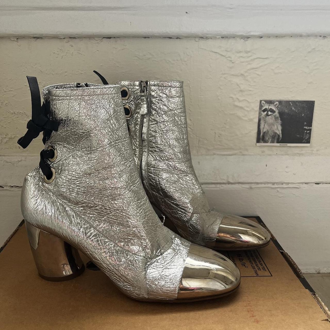 proenza schouler silver crinkle metallic ankle boots Depop