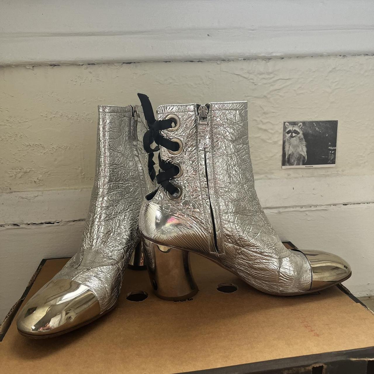 proenza schouler silver crinkle metallic ankle boots Depop