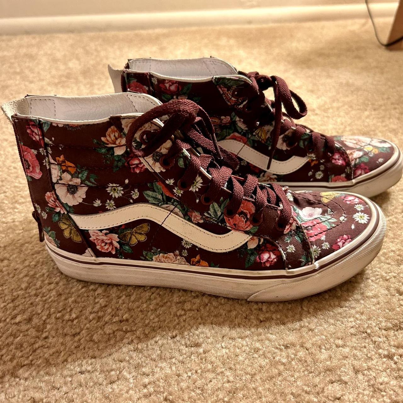 Maroon floral vans hotsell