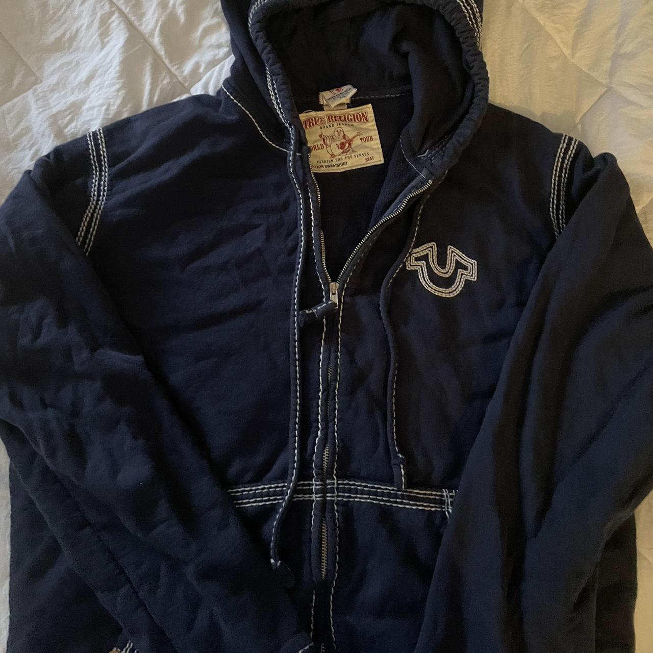 True Religion Men's Navy Hoodie | Depop