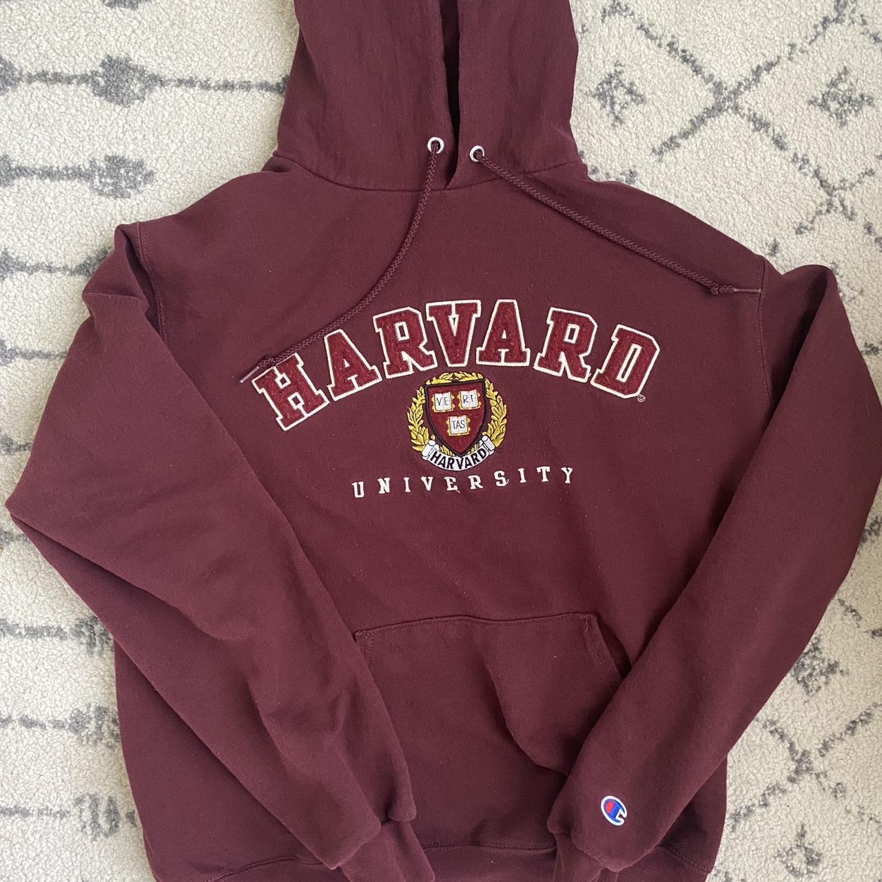 Harvard Champion hoodie burgundy with embroidered... - Depop