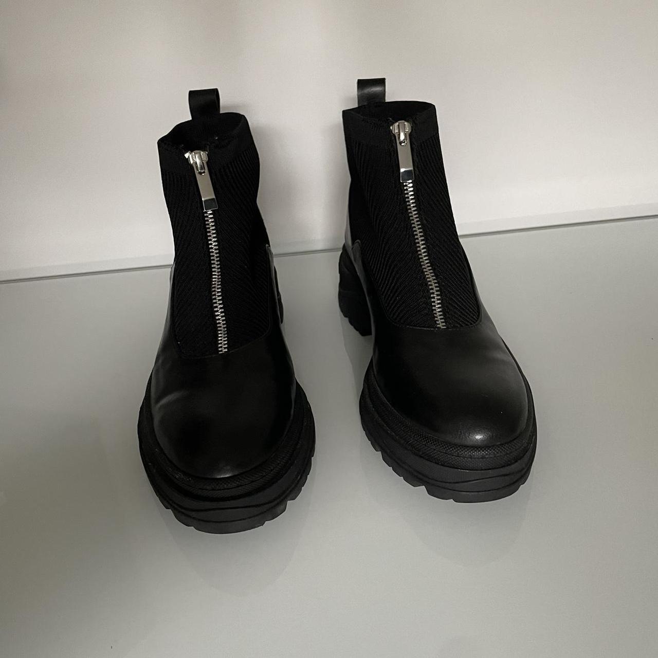 ZARA BLACK SOCK LEATHER PLATFORM ANKLE BOOTS,