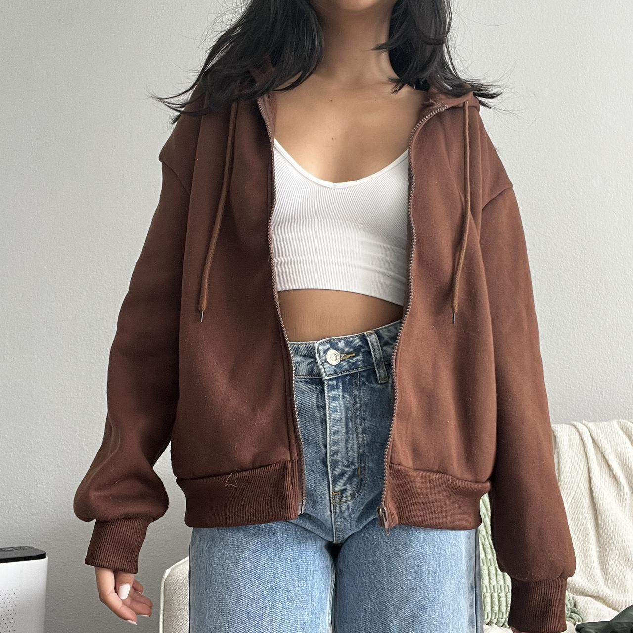 🧸 shein brown zip up hoodie! 🧸 super comfy and soft... Depop