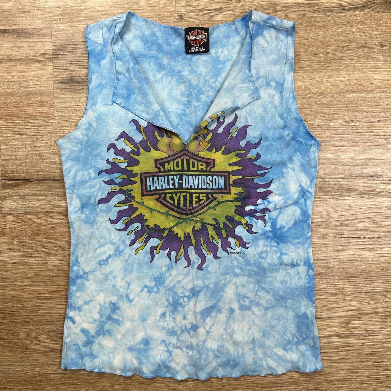 Vintage Y2K hot Harley Davidson Sleeveless Tie Dye Shirt