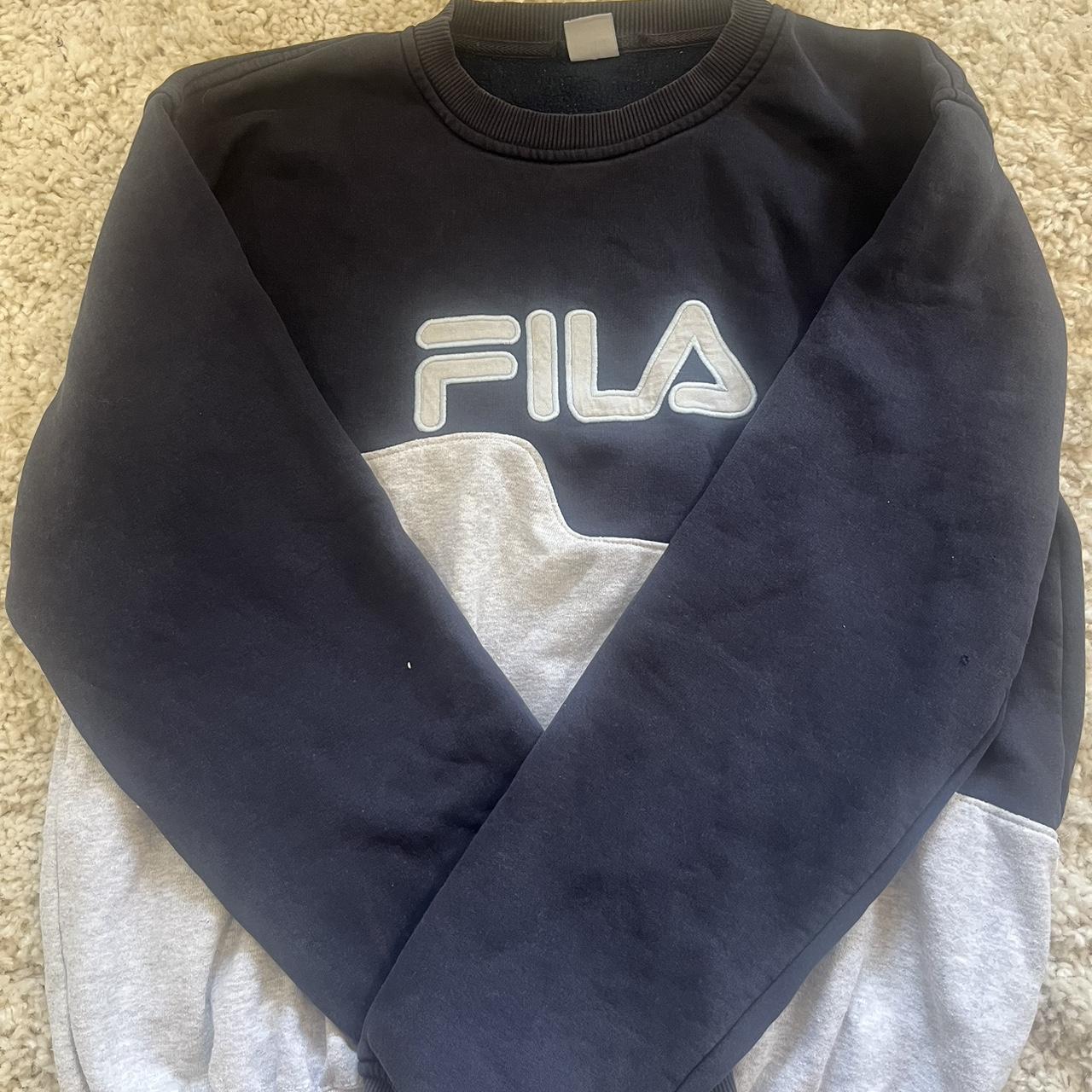 Fila jumper navy and grey labelled size XXL more... - Depop