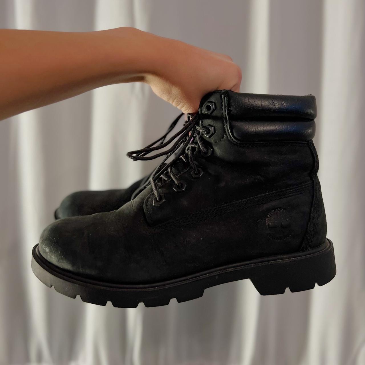 all black timbs, size 6.5 black timberland boots,... - Depop