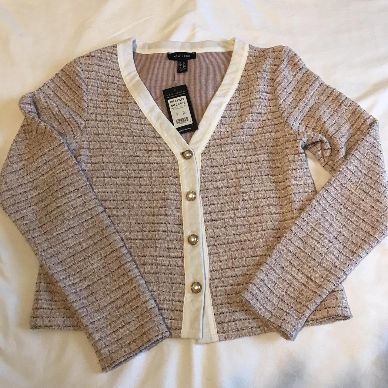 New Look Pink Bouclé cardigan Faux Pearl buttons V... Depop