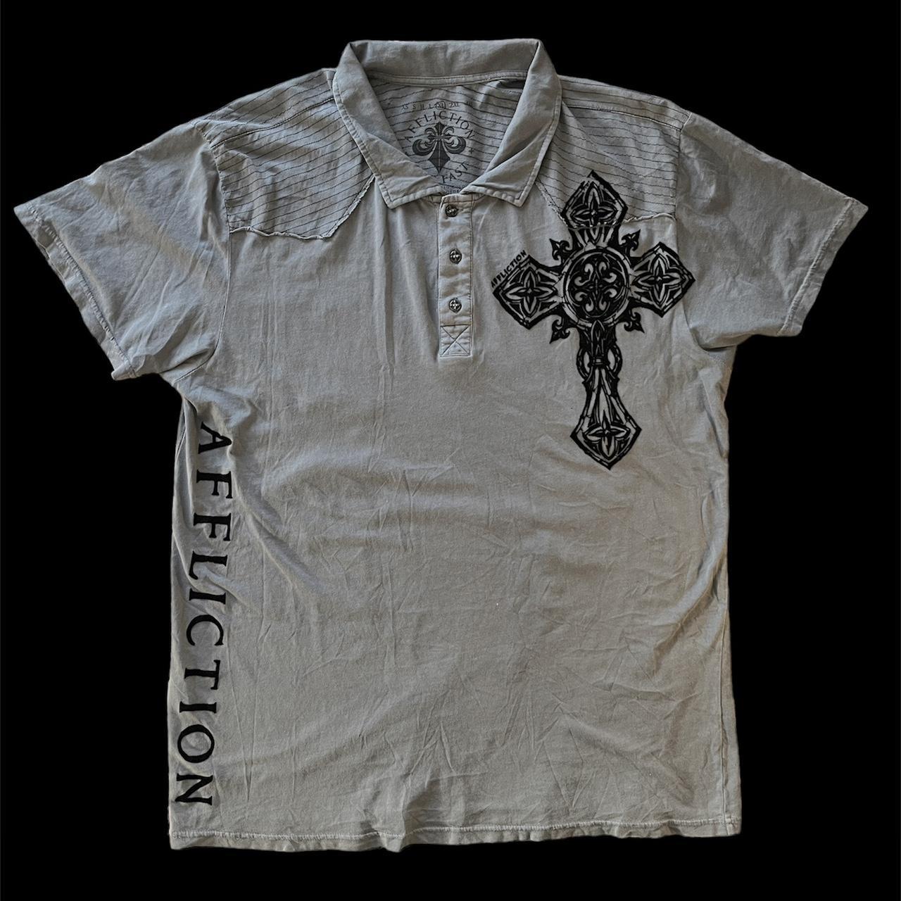 Affliction Men's Black and Grey Polo-shirts | Depop