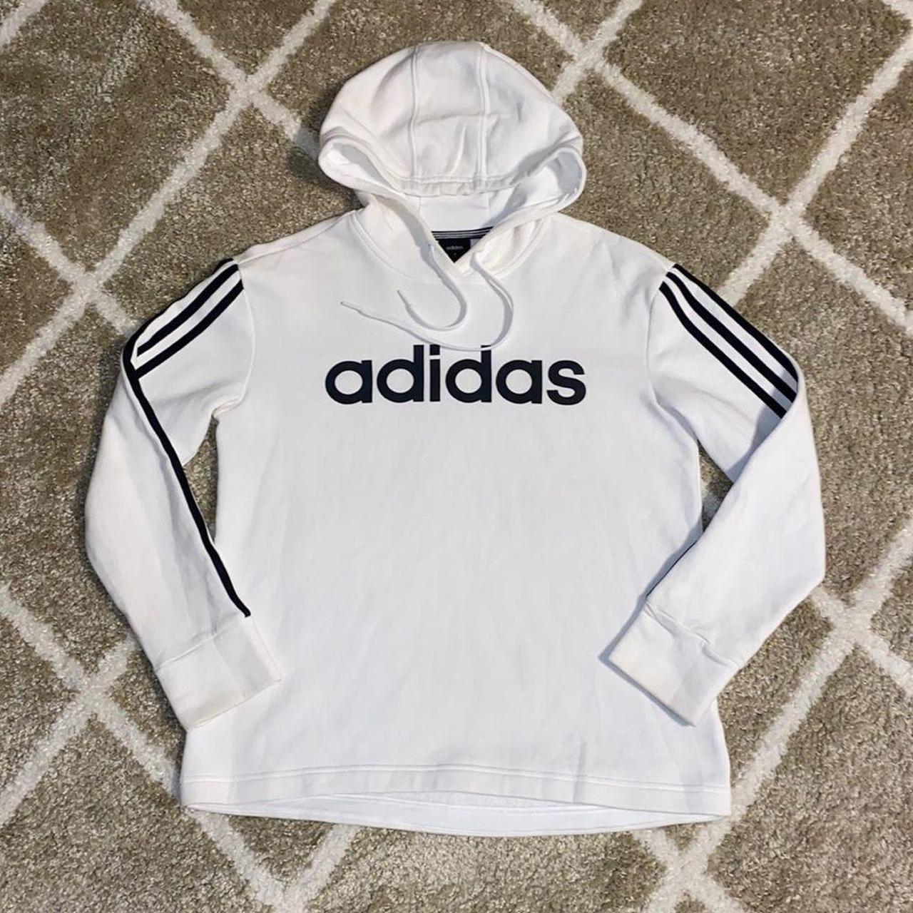 Adidas Three Striped Linear Logo Hoodie Size... - Depop