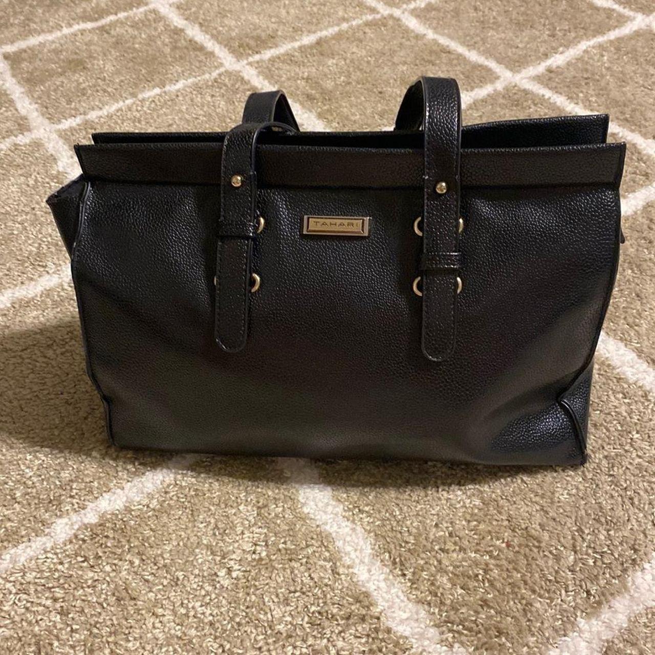 Tahari Black Tote Purse Black Zipper closure Faux... - Depop