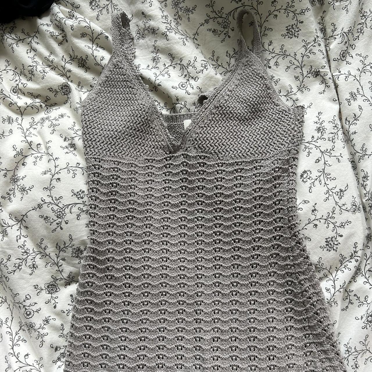 aritzia crochet mid length dress grey/lavender in... Depop