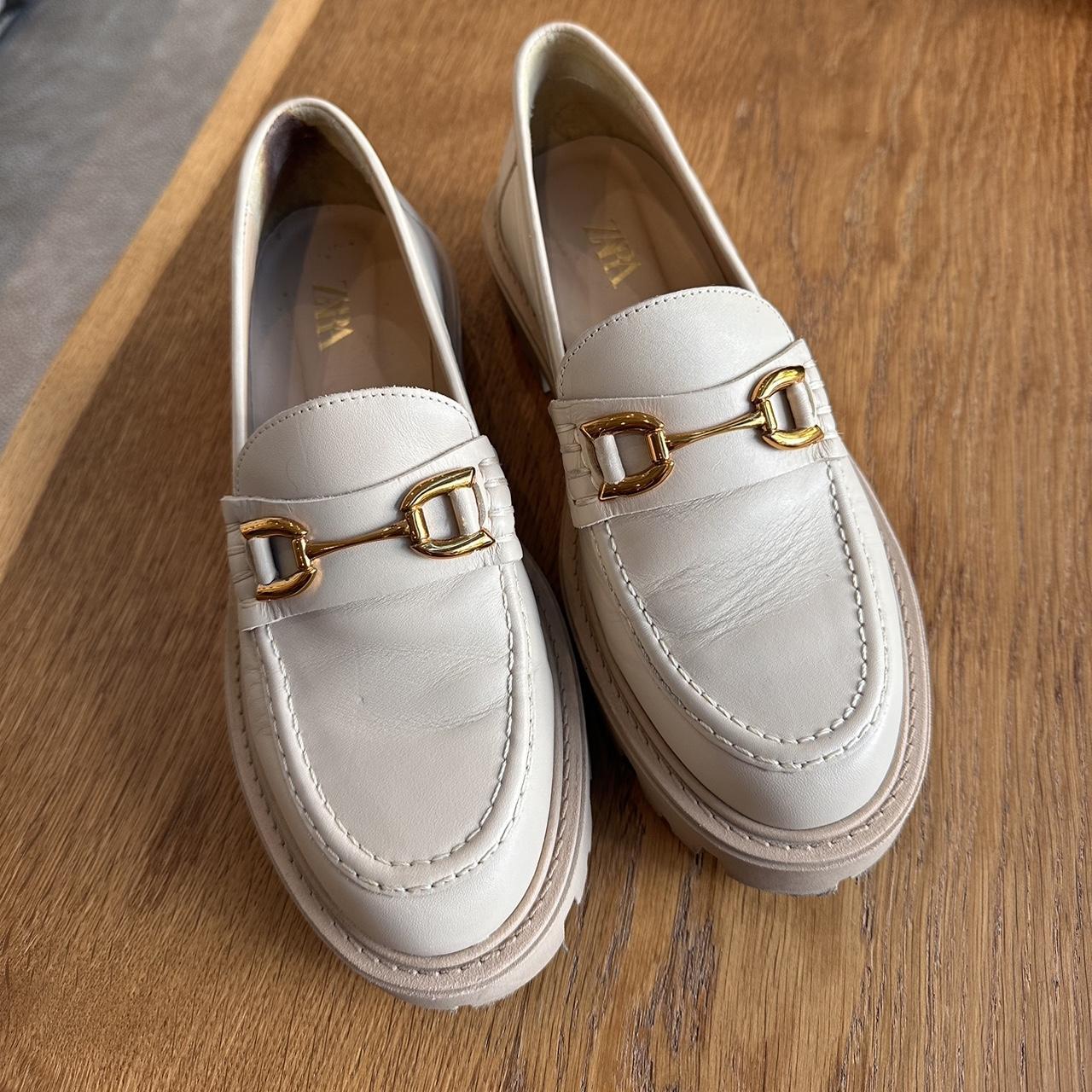 White leather loafers with gold buckle Depop