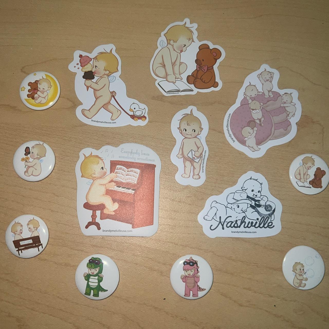 Pack of 13 Brandy Melville baby stickers and pins,... Depop