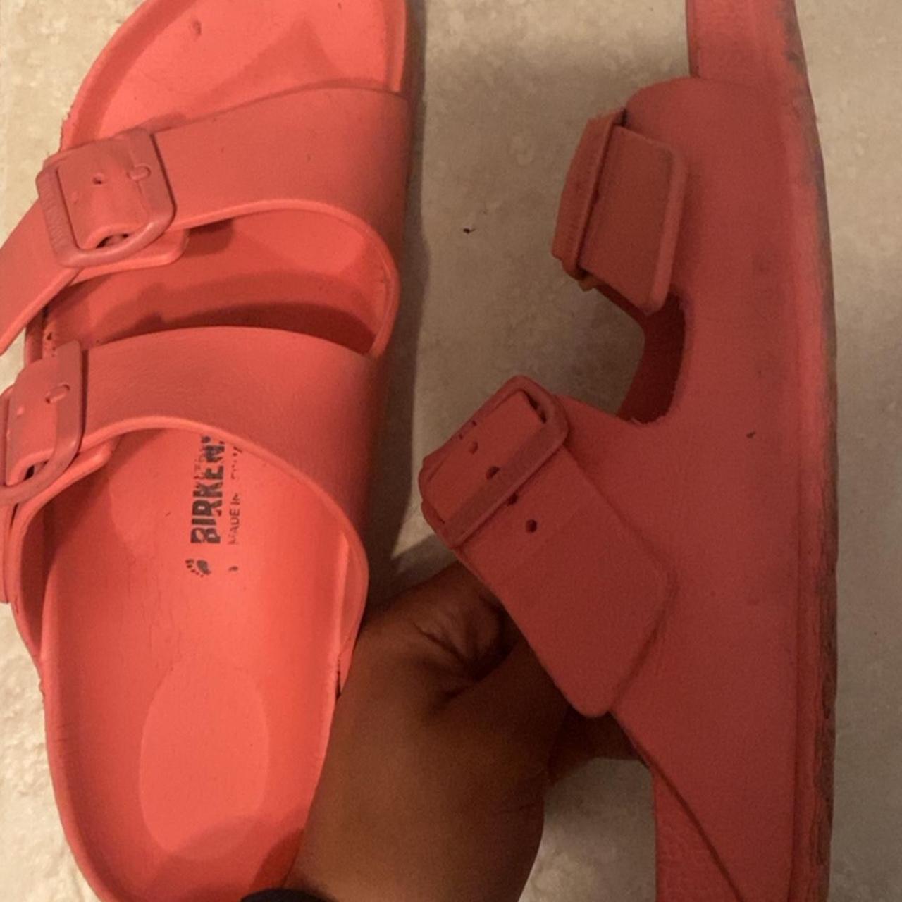 Pink/Coral Rubber Birkenstocks WMN 9 conversion... Depop