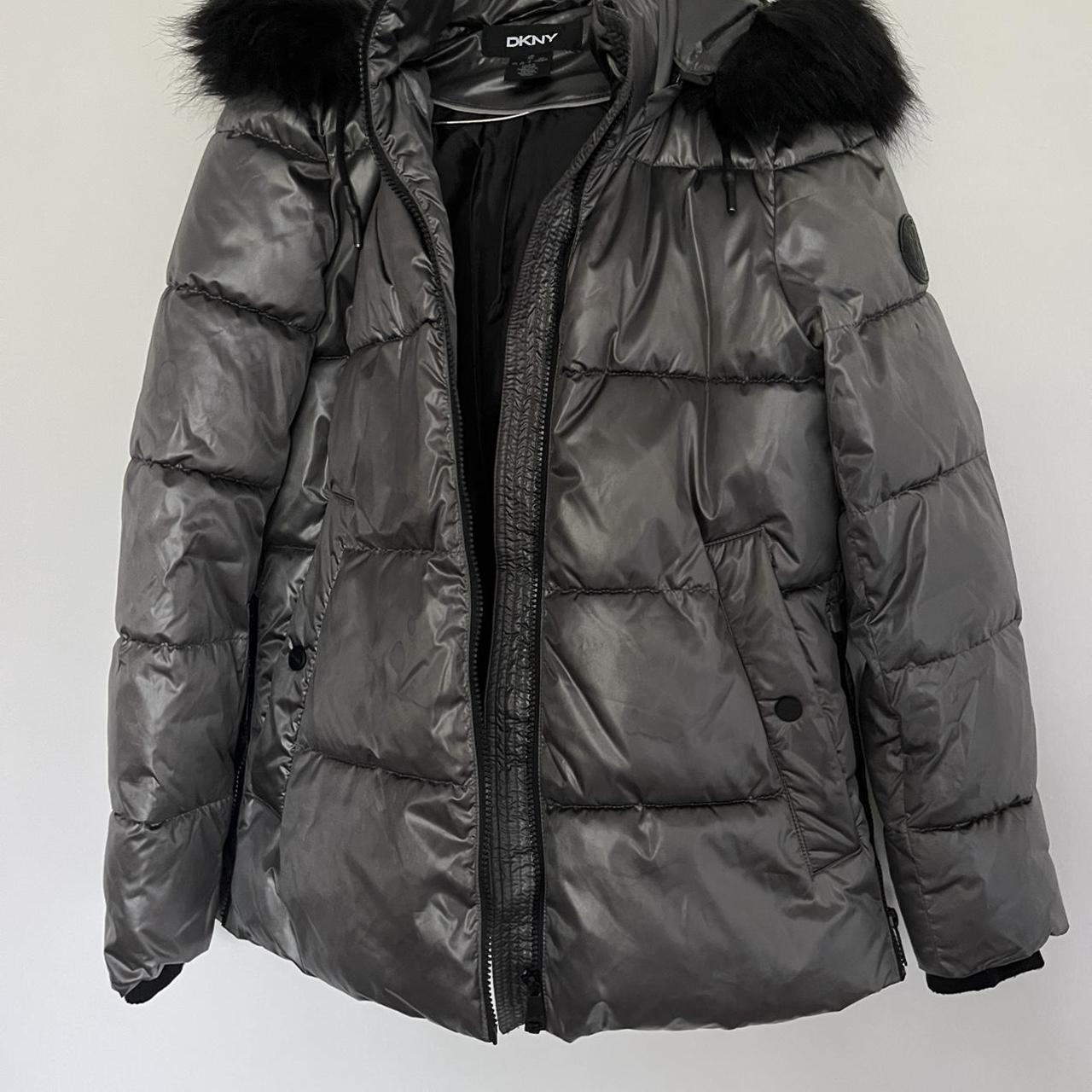 DKNY Women's Silver and Black Coat | Depop