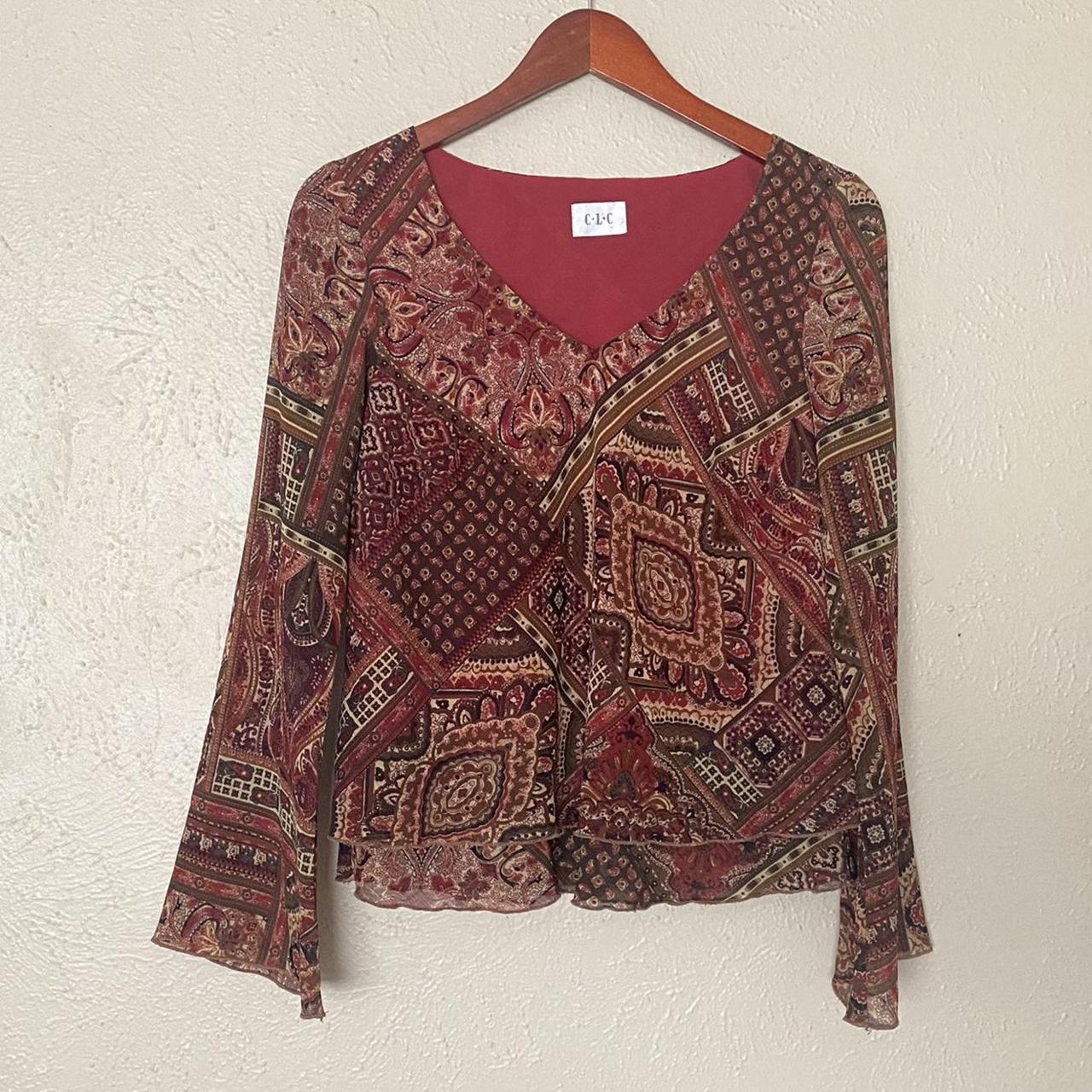 American Vintage Women's Burgundy and Red Blouse | Depop